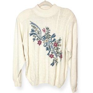 Alfred Dunner Vintage Cottage Core Embroidered Mock Neck Sweater Size XL